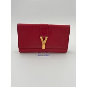 Saint Laurent Y Ligne Raspberry Leather Chain Clutch – Gold Hardware